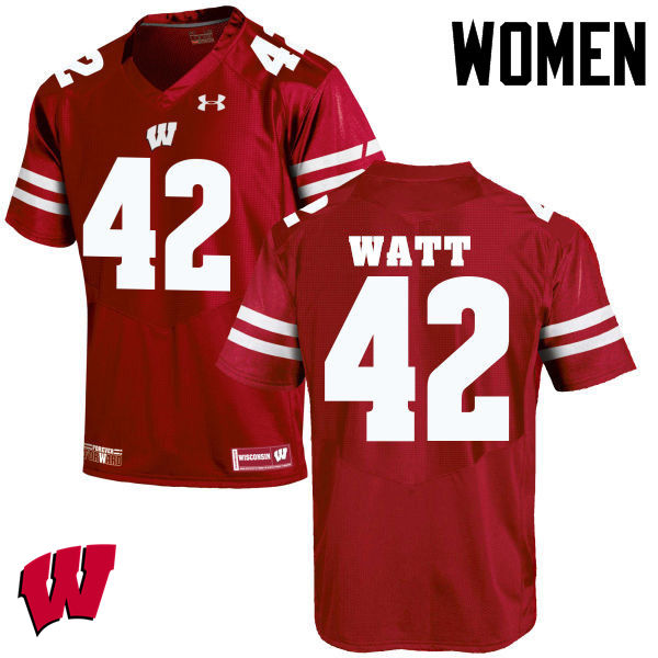 Wisconsin Badgers Women's #42 T.J. Watt NCAA Under Armour Authentic Red College Stitched Football Jersey EC40A15CS
